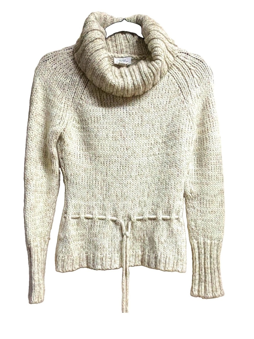 Ann Taylor LOFT Cream Cowl Neck Drawstring wool blend Sweater Women’s XS